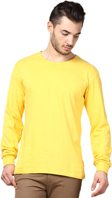 Inkovy Solid Men's Round Neck Yellow T-Shirt