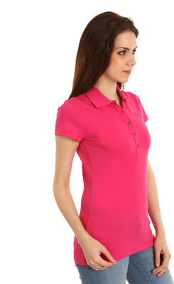 Puma Solid Women' Polo Neck Red T-Shirt, Beetroot purple
