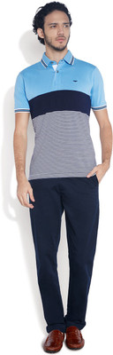 Park Avenue Striped Men's Polo Neck Blue T-Shirt