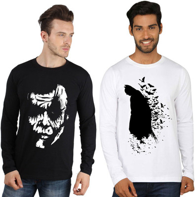 SayItLoud Printed Men's Round Neck Black, White T-Shirt(Pack of 2)