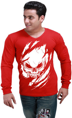 Inkovy Graphic Print Men' V-neck Red T-Shirt