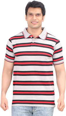 Zebu Striped Men' Polo Neck White T-Shirt