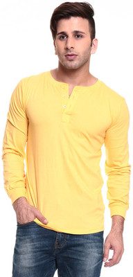 Izinc Solid Men' Henley Yellow T-Shirt