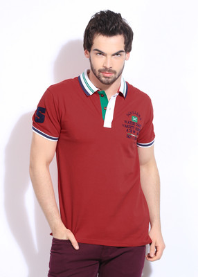 Scullers Solid Men's Polo Neck Red T-Shirt, Yellow