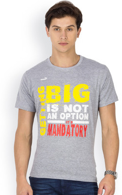 Kingaroo Printed Men' Round Neck Grey T-Shirt, Grey milange