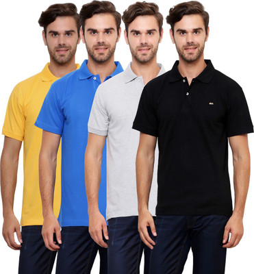 Lemon & Vodka Solid Men' Polo Neck Multicolor T-Shirt(Pack of 4, Black