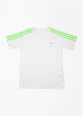 ADIDAS Solid Women's Round Neck White, Green T-Shirt