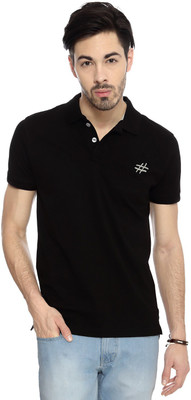 People Solid Men's Polo Neck Black T-Shirt