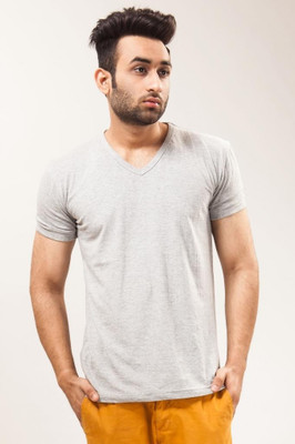 Unisopent Designs Solid Men' V-neck Grey T-Shirt