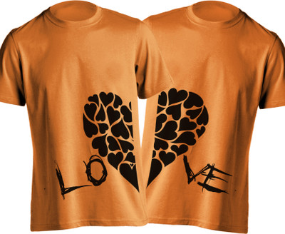 Young Trendz Printed Men's Round Neck Orange T-Shirt(Pack of 2