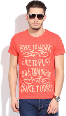 People Printed Men's Round Neck Pink T-Shirt, Red