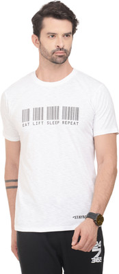 RAWFITT Solid Men's Round Neck White, Black T-Shirt