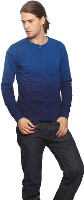 Gritstones Solid Men' Henley Dark Blue T-Shirt, Indigo