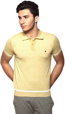 Blackberrys Solid Men's Polo Neck Yellow T-Shirt, Old gold