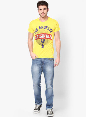 Jack & Jones Graphic Print Men's Round Neck Yellow T-Shirt, Maize