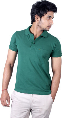 Spur Solid Men' Polo Neck Dark Green T-Shirt