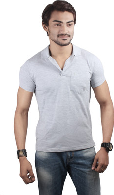Spur Solid Men's Polo Neck Grey T-Shirt, Melange