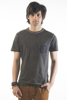 Srota Solid Men' Round Neck Grey T-Shirt