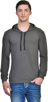 Inkovy Solid Men's Hooded Grey T-Shirt, Darkgrey