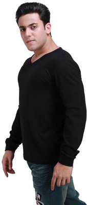 Inkovy Solid Men' V-neck Black T-Shirt