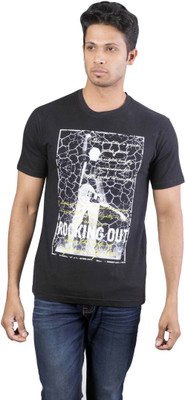 Oviyon Printed Men's Round Neck Black T-Shirt