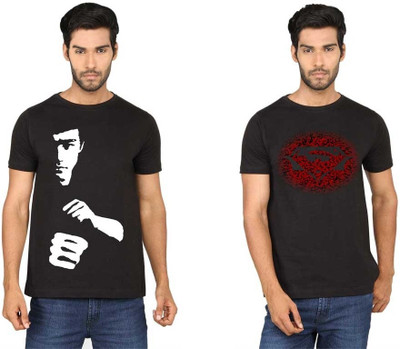 SayItLoud Graphic Print Men's Round Neck Multicolor T-Shirt(Pack of 2), Black