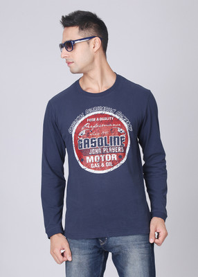 John Players Printed Men's Round Neck Blue T-Shirt, 8b5