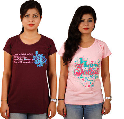 Tryd Printed Women' Round Neck Multicolor T-Shirt(Pack of 2