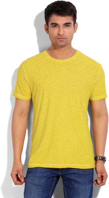 John Players Solid Men's Round Neck Yellow T-Shirt, 1a1