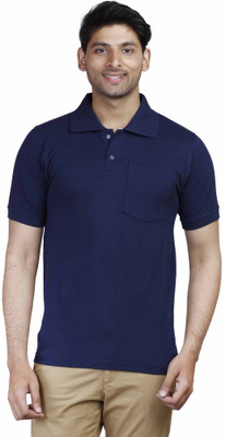 FLEXIMAA Solid Men's Polo Neck Dark Blue T-Shirt