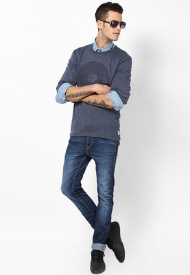 Jack & Jones Graphic Print Men's Round Neck Blue T-Shirt, Dress blues