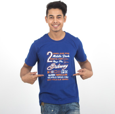 Go-on Printed Men Round Neck Blue T-Shirt