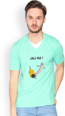 Campus Sutra Solid Men V-neck Green T-Shirt, Sea green