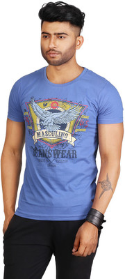 Masculino Latino Printed Men's Round Neck Blue T-Shirt