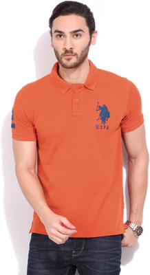 U.S. Polo Assn Solid Men's Polo Neck Orange T-Shirt, Tigerlily