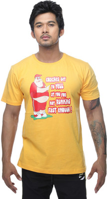 Clickroo Printed Men' Round Neck Yellow T-Shirt
