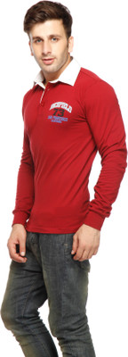 Gritstones Printed Men' Polo Neck Red T-Shirt