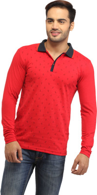 Stylistry Printed Men's Polo Neck Red T-Shirt