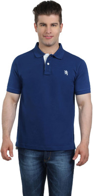 The Cotton Company Solid Men' Polo Neck Blue T-Shirt, Royal blue