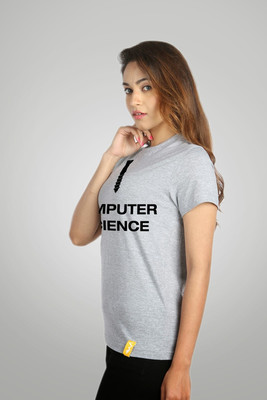 Campus Sutra Printed Women's Round Neck Grey T-Shirt