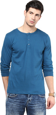 Izinc Solid Men' Henley Light Blue T-Shirt