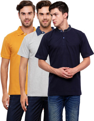 Lemon & Vodka Solid Men' Polo Neck Multicolor T-Shirt(Pack of 3
