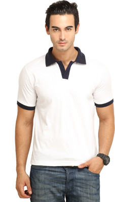 Fio Solid Men' Polo Neck Blue, White T-Shirt