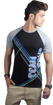 Spur Self Design Men's Round Neck Multicolor T-Shirt, Black