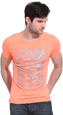 Saiints Printed Men's Round Neck Pink T-Shirt, Peach