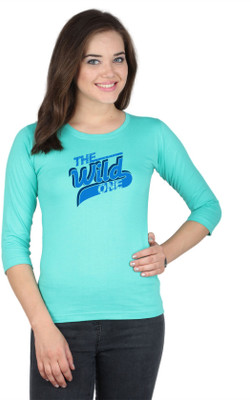SayItLoud Printed Women' Round Neck Green T-Shirt, Aqua green