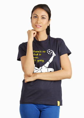 Campus Sutra Printed Women' Round Neck Blue T-Shirt