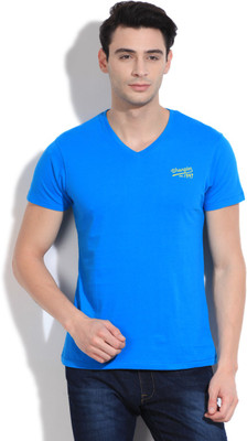 Wrangler Solid Men' V-neck Blue T-Shirt, Blue aster