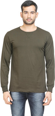Poshuis Solid Men' Round Neck Dark Green T-Shirt, Military green