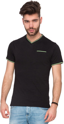 Mufti Solid Men's V-neck Black T-Shirt